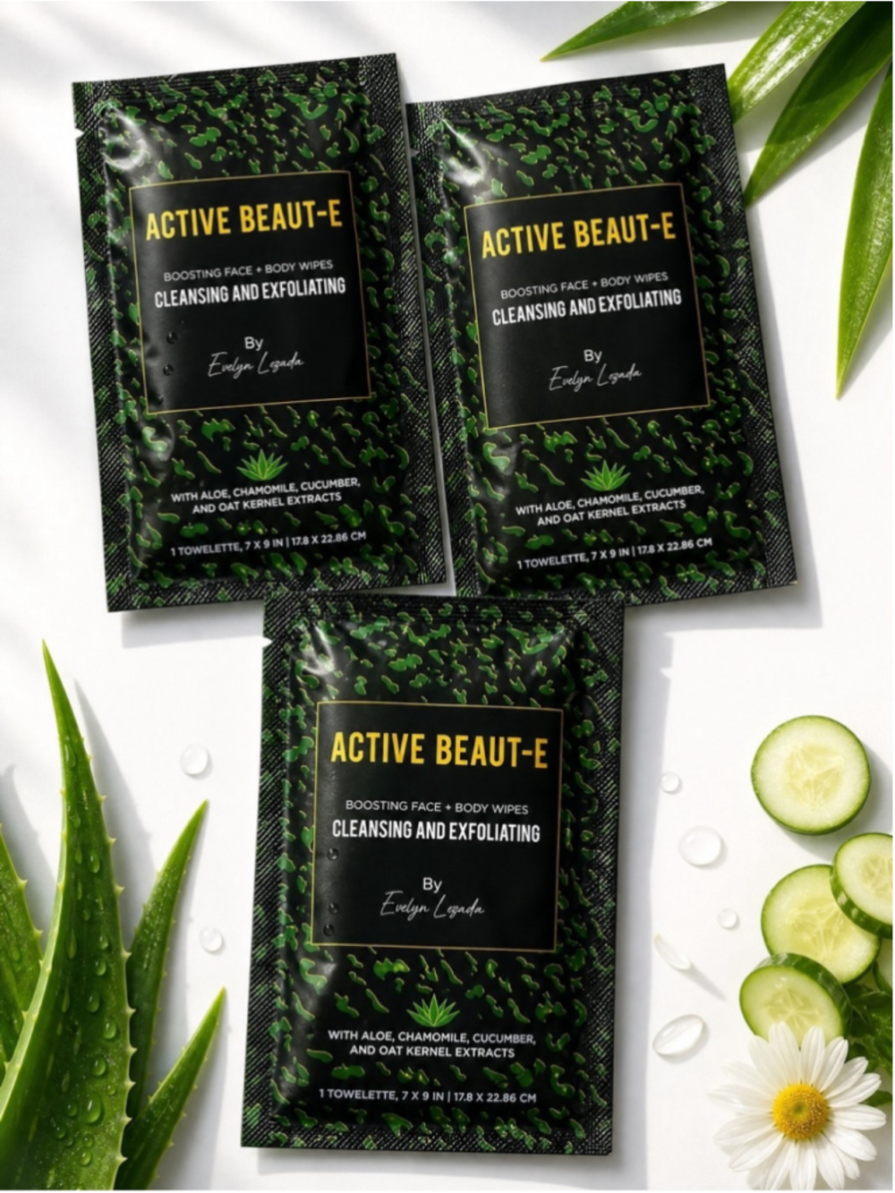 Active Beaut-E Cleansing & Exfoliating Face Body Wipes 3 Pack New